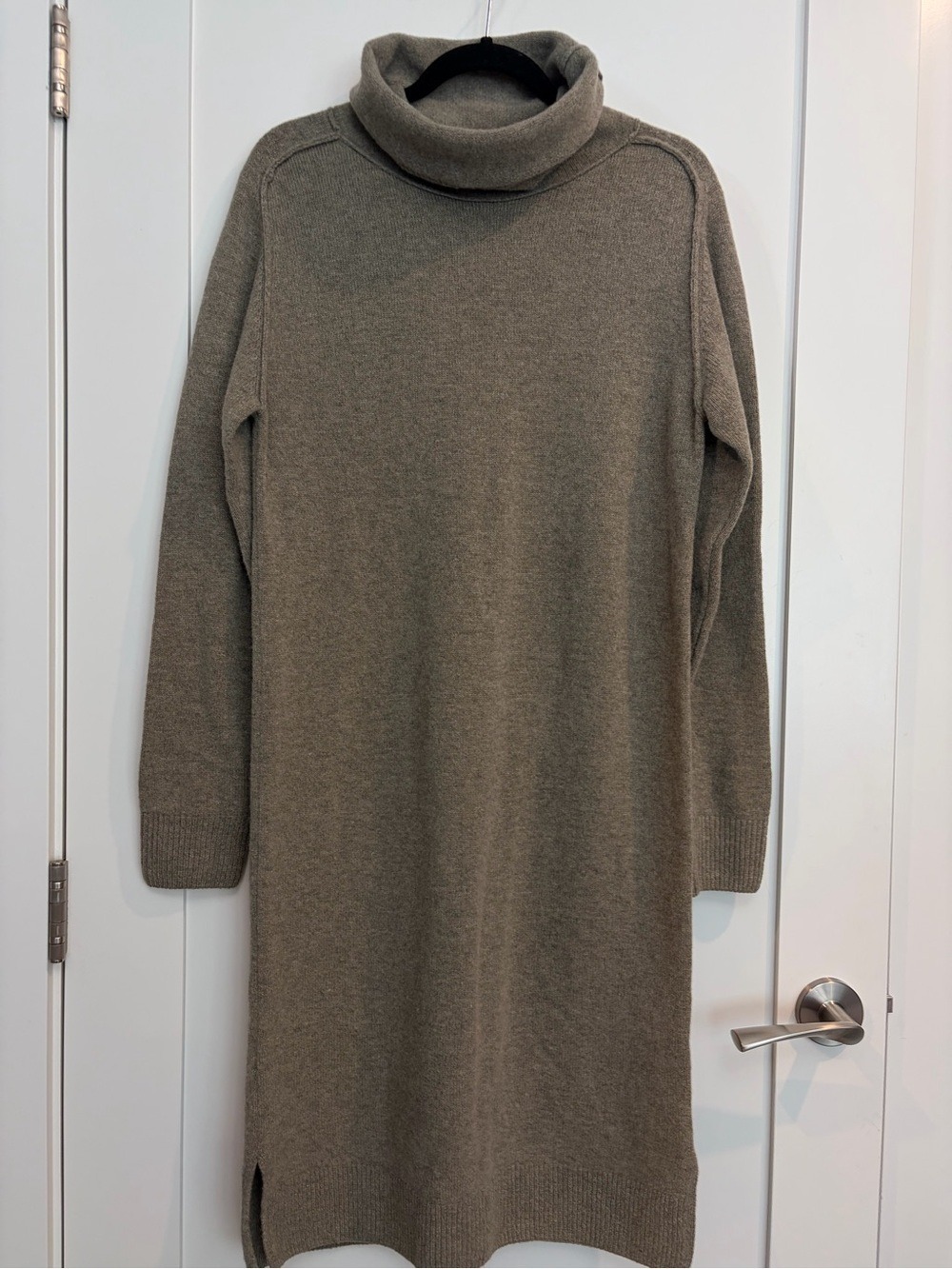 Oversized UNIQLO U Lambswool Turtleneck Sweater Dress Taupe 100% Wool XS-L